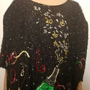 Vintage OVERSIZE Fun Laurence Kazar Blouse Party Embellished New Years